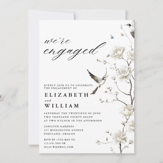 Elegant Chinees aandoende bloementuin verlovingsfe Kaart (Voorkant)