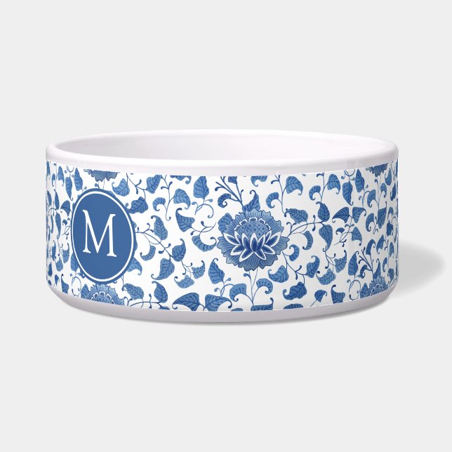 Elegant Chinees aardewerk patroon blauw en wit Voerbakje (Voorkant)