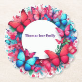 Elegant Chinees blauw rood bufferfly Kartonnen Onderzetters (Voorkant)