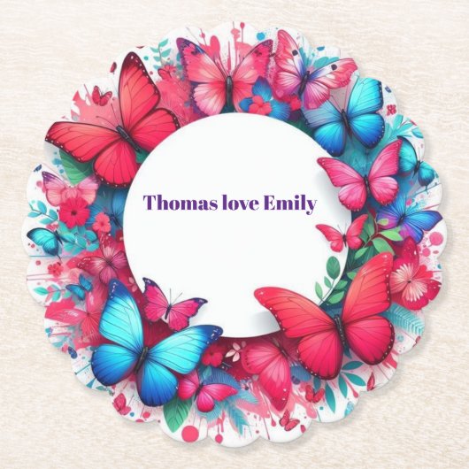 Elegant Chinees blauw rood bufferfly Kartonnen Onderzetters (Voorkant)