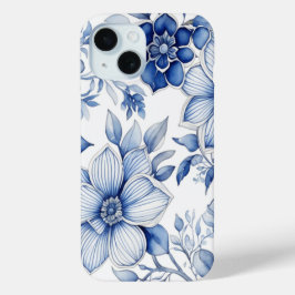 Elegant Chinees Blauw & Wit Bloempatroon iPhone 15 Case