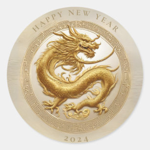 Elegant Chinees Nieuwjaar Gold Dragon Ronde Sticker