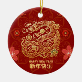 Elegant Chinees Nieuwjaar met gouden slang Keramisch Ornament