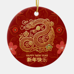 Elegant Chinees Nieuwjaar met gouden slang Keramisch Ornament