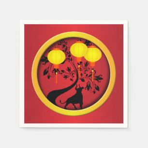 Elegant Chinees Nieuwjaar Ox Gold Lantern Servet