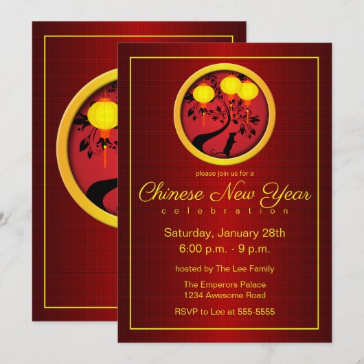 Elegant Chinees Nieuwjaar Rat Gold Lantern Kaart (Voorkant / Achterkant)