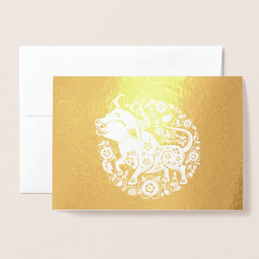 Elegant Chinees Nieuwjaar van de os Folie Kaarten (Voorkant met envelop)