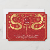 Elegant Chinees Nieuwjaar van de Slang in goud Feestdagenkaart (Voorkant)