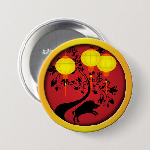Elegant Chinees nieuwjaar varkensgoudlampions Ronde Button 7,6 Cm