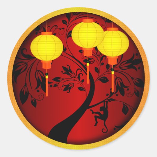 Elegant Chinees nieuwjaarsaap met gouden lampions Ronde Sticker (Voorkant)
