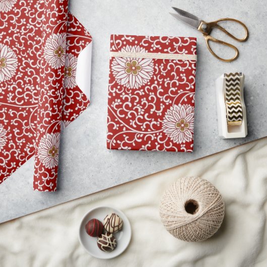 Elegant Chinees Rood Goud Bloemenpatroon Cadeaupapier (Crafts)