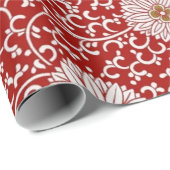 Elegant Chinees Rood Goud Bloemenpatroon Cadeaupapier (Rol Hoek)