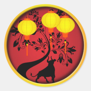 Elegant Chinese New Year OX Gold Lantaarns Ronde Sticker