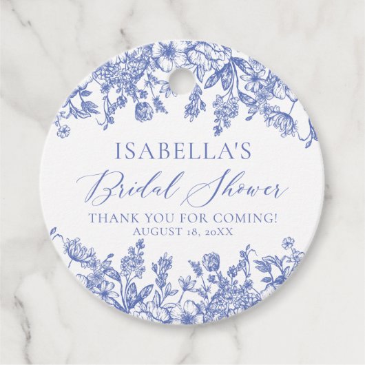 Elegant Chinoise Dusty Blue Floral Vrijgezellenfee Bedankjes Labels (Voorkant)