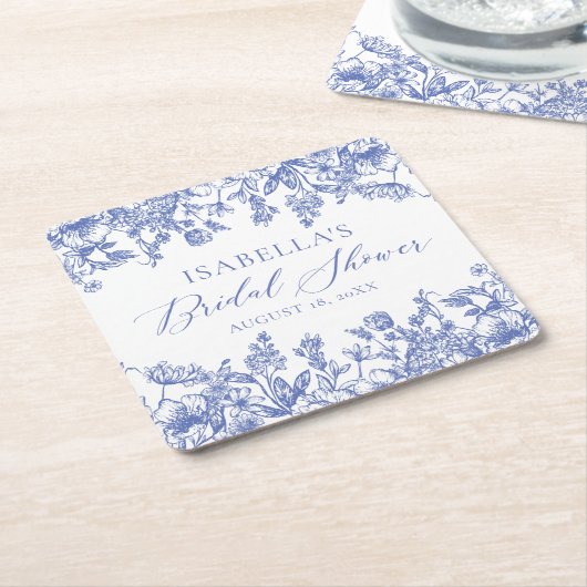 Elegant Chinoise Dusty Blue Floral Vrijgezellenfee Kartonnen Onderzetters (Schuin)