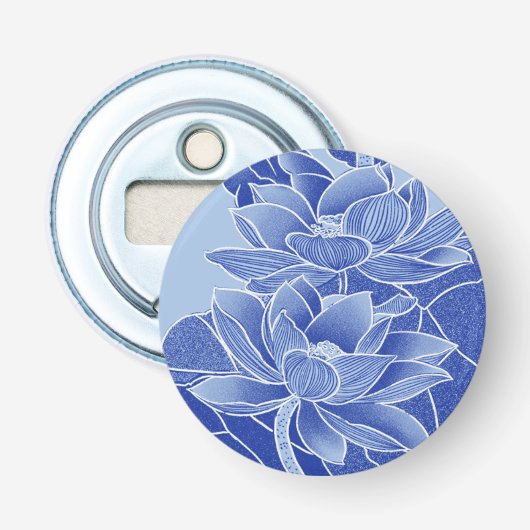 Elegant Chinoiserie Blue Flowers Lotus Mandala Button Flesopener (Voorkant)
