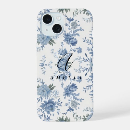 Elegant Chinoiserie Blue Toile  iPhone 15 Case (Achterkant)