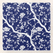 Elegant Chinoiserie Blue & White Glazen Onderzetter (Voorkant)