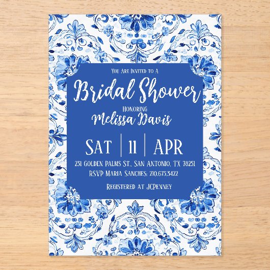 Elegant Chinoiserie Bridal Shower Invitation Acryl Uitnodigingen (Voorkant)