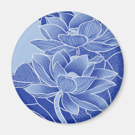Elegant Chinoiserie Chic Blue Lotus Mandala Magneet