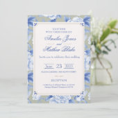 Elegant Chinoiserie Delft Blue Wedding Invitation Kaart (Staand voorkant)