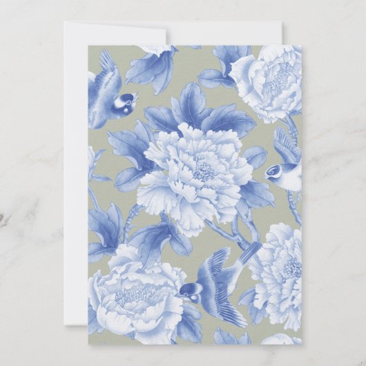 Elegant Chinoiserie Delft Blue Wedding Invitation Kaart (Achterkant)