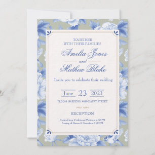 Elegant Chinoiserie Delft Blue Wedding Invitation Kaart