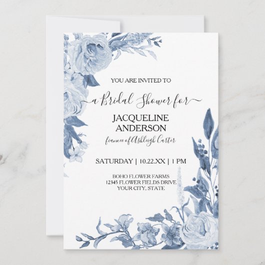 Elegant Chinoiserie Floral Blue Vrijgezellenfeest Kaart (Voorkant)