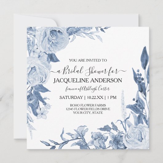 Elegant Chinoiserie Floral Blue Vrijgezellenfeest Kaart (Voorkant)