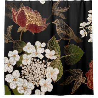 Elegant Chinoiserie geïnspireerde Floral Blooms Douchegordijn