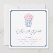 Elegant Chinoiserie marine Blue Pink Spring Weddin Save The Date (Voorkant)