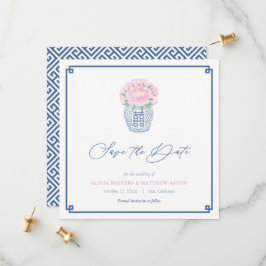 Elegant Chinoiserie marine Blue Pink Spring Weddin Save The Date