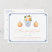 Elegant Chinoiserie Pumpkins Wedding Save the Date Briefkaart (Voorkant / Achterkant)