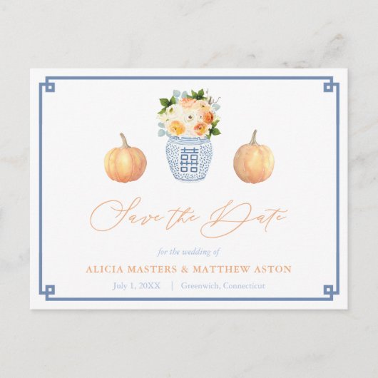 Elegant Chinoiserie Pumpkins Wedding Save the Date Briefkaart (Voorkant)