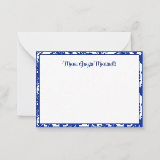 Elegant chique blauw bloemmotief op maat notitiekaartje (Voorkant)