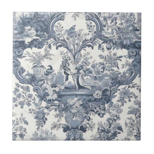 Elegant chique  Blauw toile de jouy Tegeltje (Voorkant)