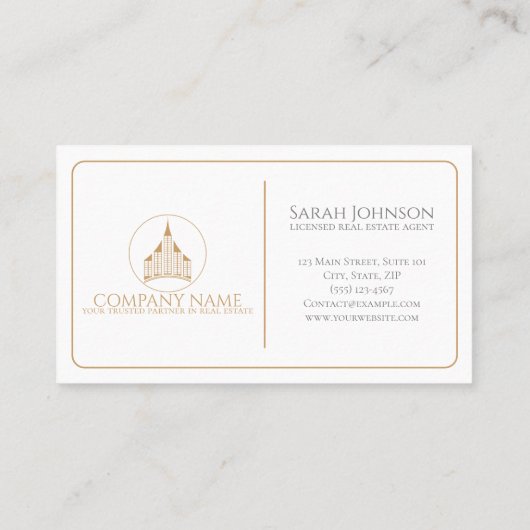 Elegant chique blauw, wit, bruin makelaar visitekaartje (Achterkant)