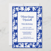 Elegant chique blauw | Witte bloemenpatroon Verjaa Kaart (Voorkant)