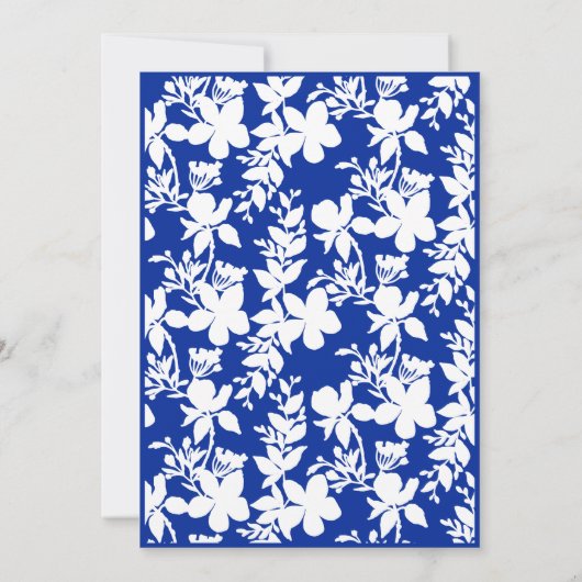 Elegant chique blauw | Witte bloemenpatroon Verjaa Kaart (Achterkant)