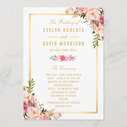 Elegant chique bloemen DIY bruiloft programma fans Programmakaart (Voorkant)