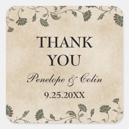 Elegant chique bloemenbruiloft dank u vierkante sticker (Voorkant)