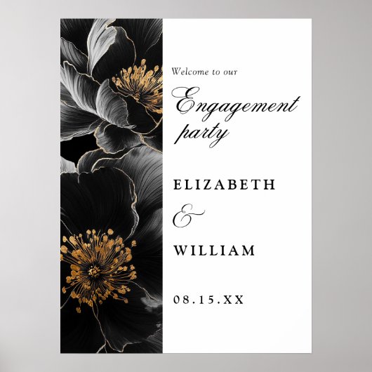 Elegant Chique Bloemengids voor verlovingsfeest Poster (Voorkant)