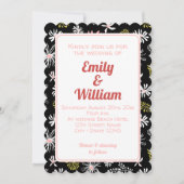 Elegant chique bloemenzwart roze bruiloft uitnodig kaart (Voorkant)