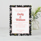 Elegant chique bloemenzwart roze bruiloft uitnodig kaart (Staand voorkant)