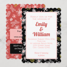 Elegant chique bloemenzwart roze bruiloft uitnodig