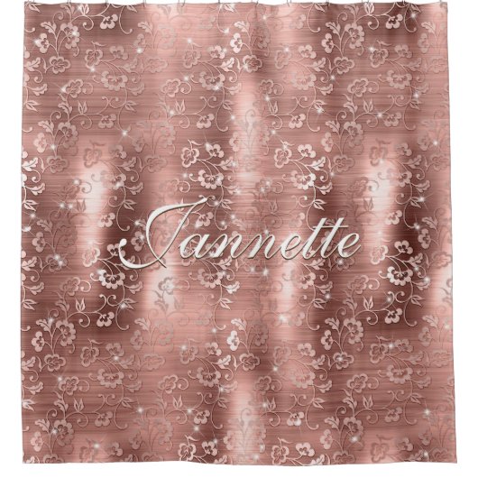Elegant chique bloemig Roos gouden faux glitter Douchegordijn (Voorkant)