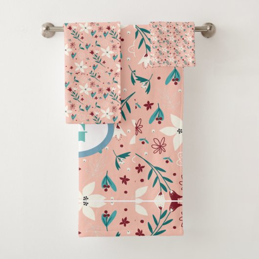 Elegant chique bloemmotief roze bad handdoek (Insitu)