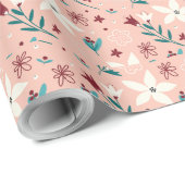 Elegant chique bloemmotief roze cadeaupapier (Rol Hoek)