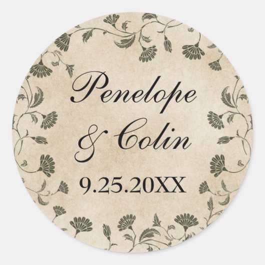 Elegant chique bloemnaam Datum Ronde Sticker (Voorkant)