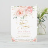 Elegant chique blush roze bloemengoud Baby shower Kaart (Staand voorkant)